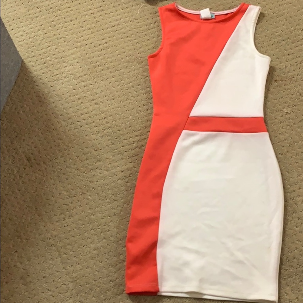 Orange and white mini dress